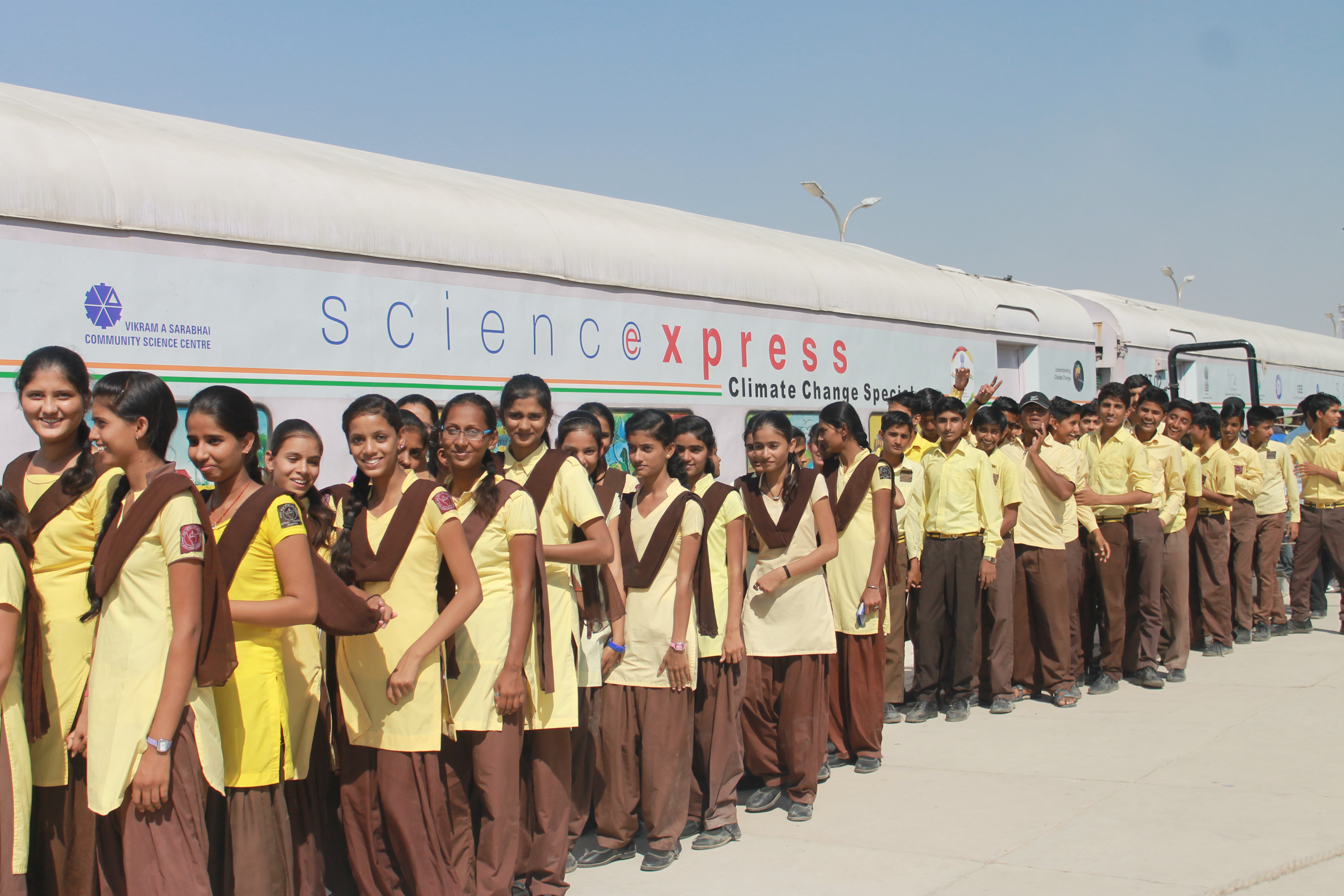Students in queue on visit to Science Express